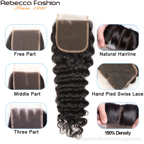 Rebecca hair vendors wholesale 10a grade indian 4x4 raw virgin hair Deep Wave lace closure brazilian human hair